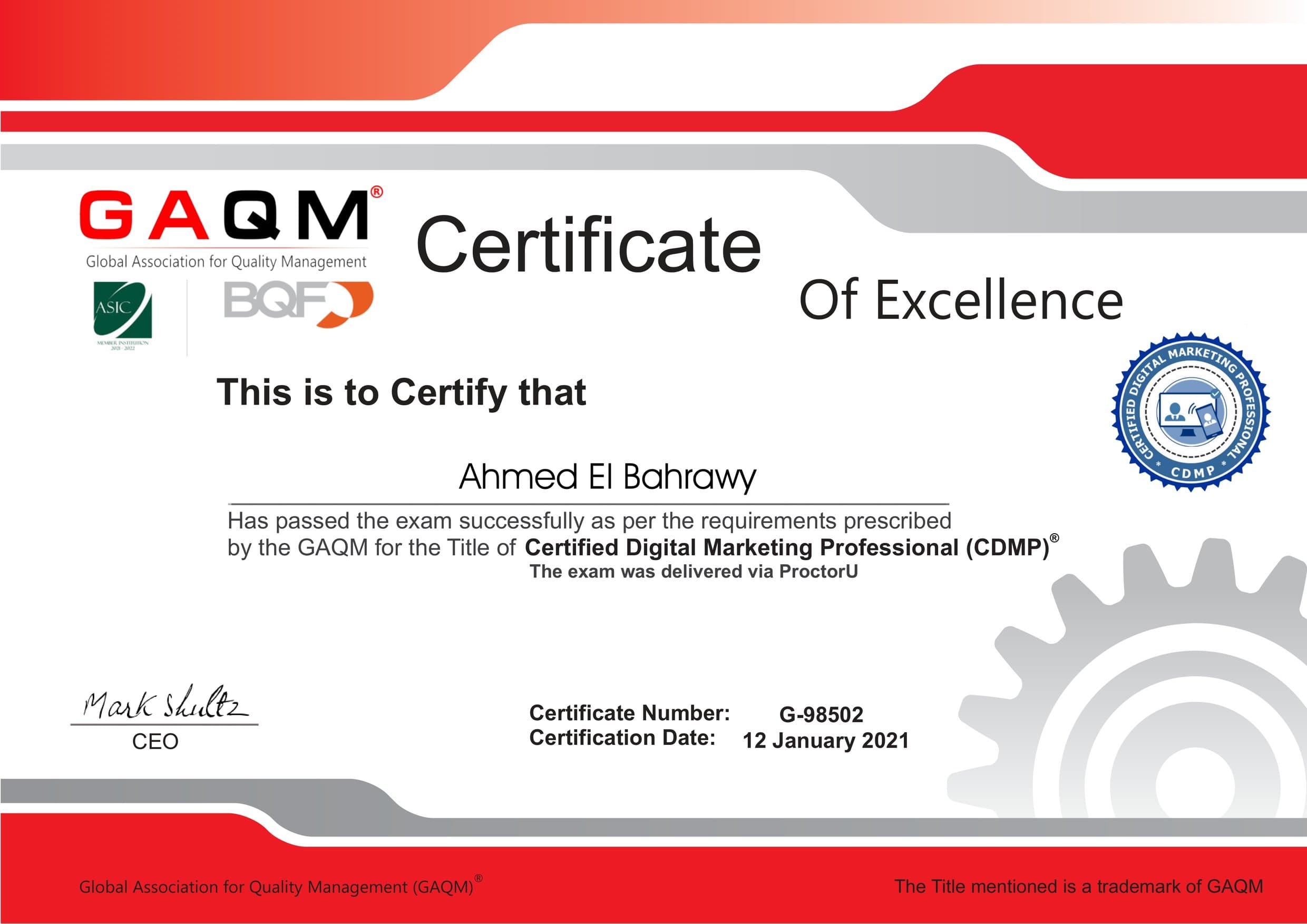CDMP E-Certificate - Ahmed El Bahrawy