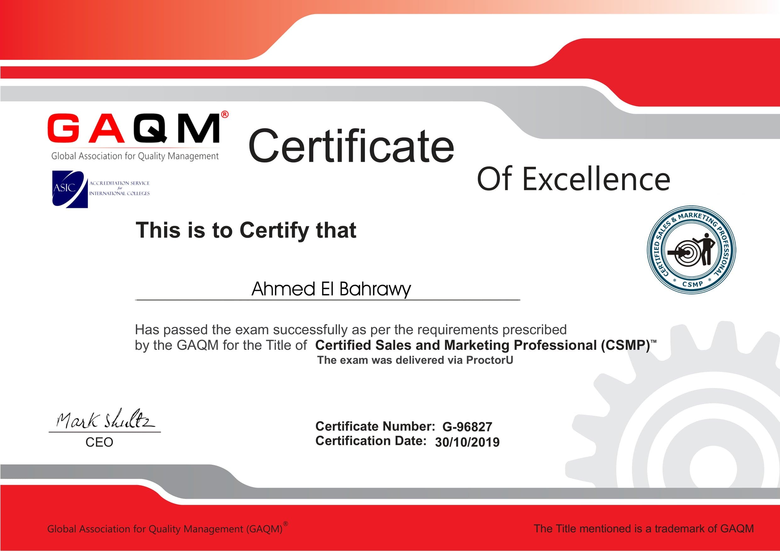 GAQM CSMP Certificate